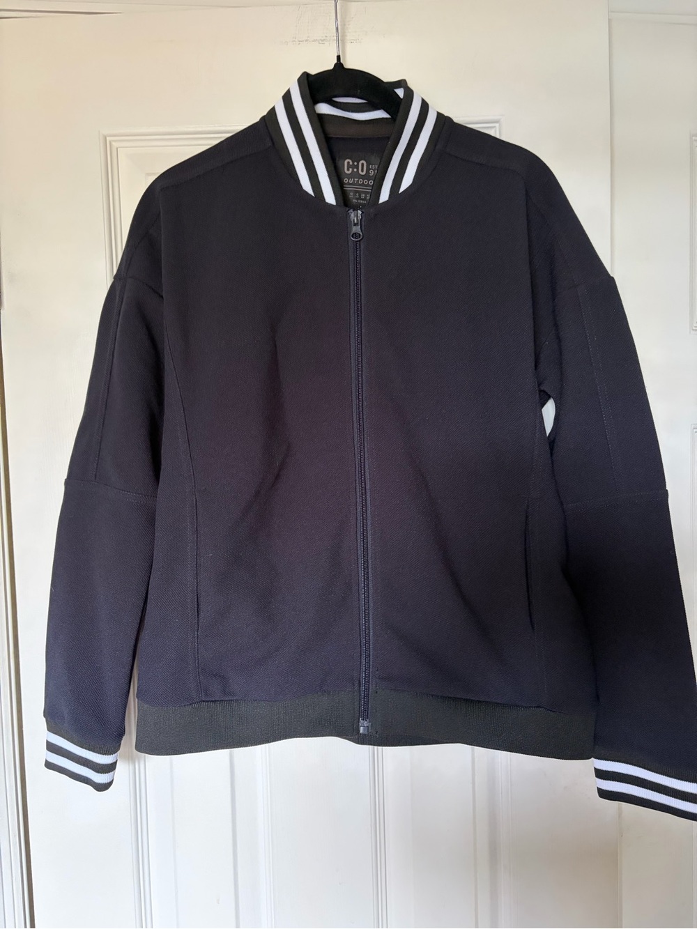 Cotton On Navy/Black Varsity Zip Jacket with White Stripe Trim Size 6